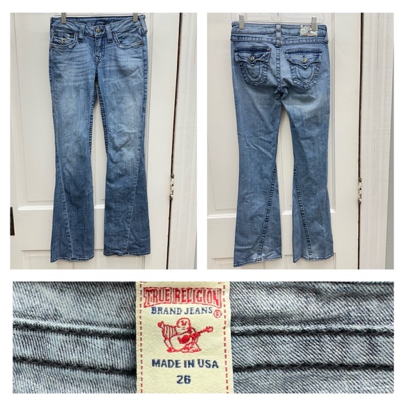 True Religion flare leg lightly distressed denim jeans women's 26 - Picture 1 of 9